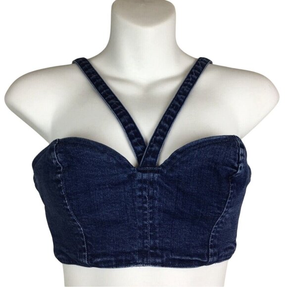 Mistress Rocks Denim Jean Crop Top Canadian Tuxedo Gothic Size Small - Picture 3 of 6
